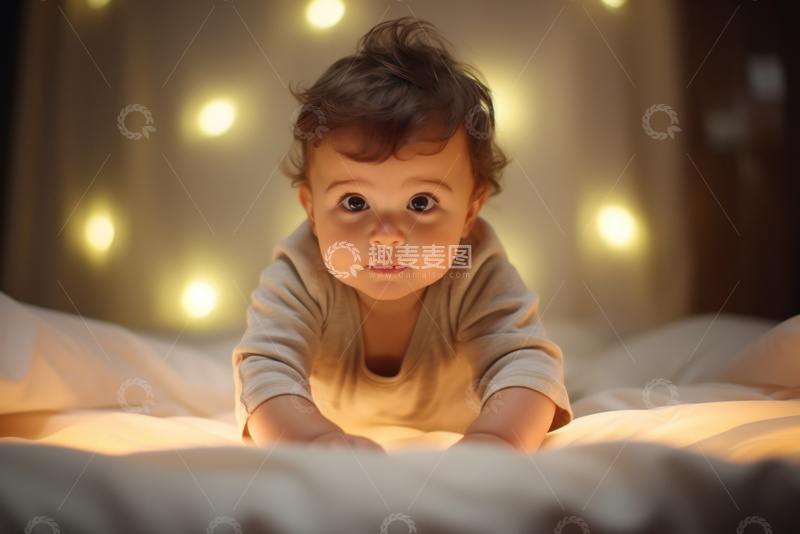 高清大图下载【趣麦麦图】趴在床上的小婴儿1