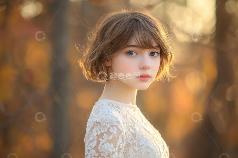 高清大图下载【趣麦麦图】树林里的清纯女孩