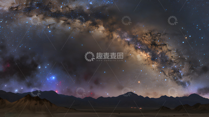 高清大图下载【趣麦麦图】沙漠戈壁夜空上的银河1