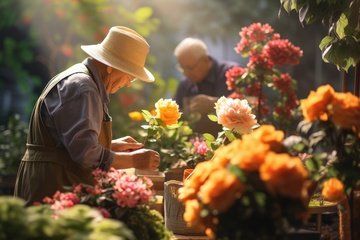 种植花草的老年人