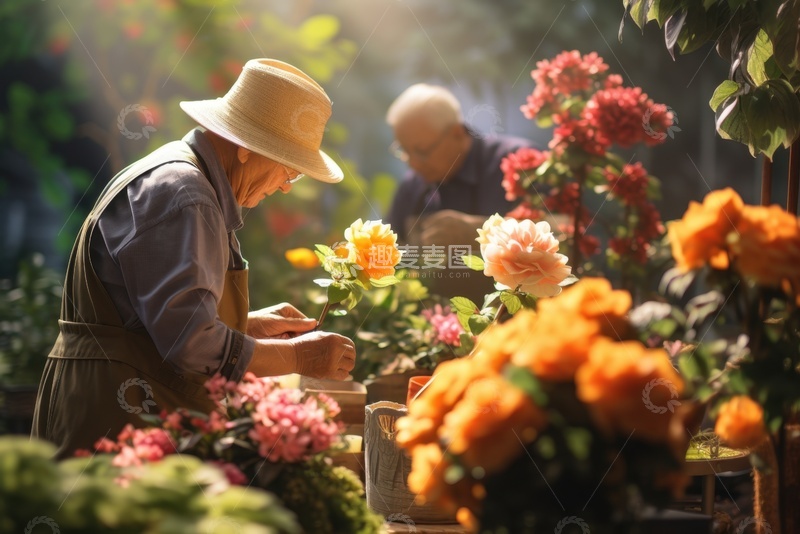 高清大图下载【趣麦麦图】种植花草的老年人