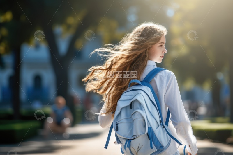 高清大图下载【趣麦麦图】背着书包的年轻女孩