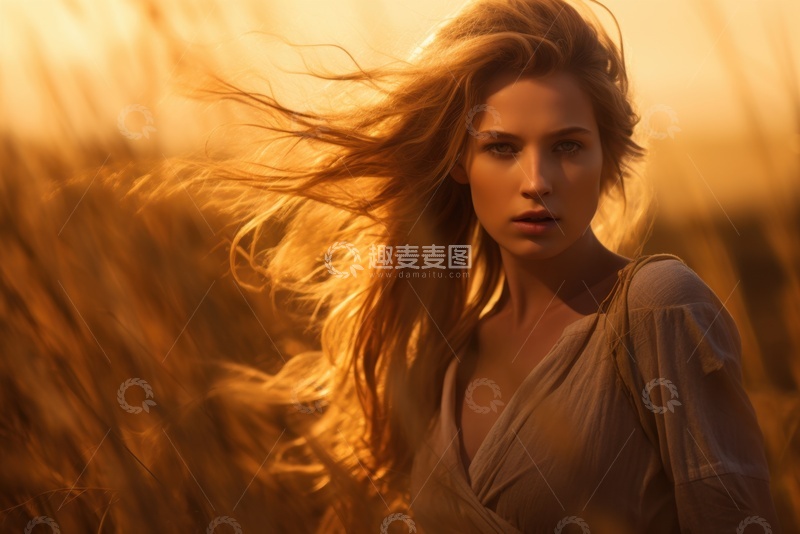 高清大图下载【趣麦麦图】荒野里的长发美女