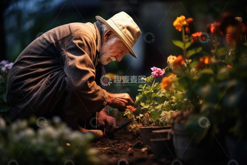 高清大图下载【趣麦麦图】种花的老爷爷