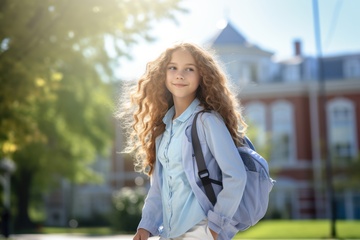 背着书包的卷发女孩