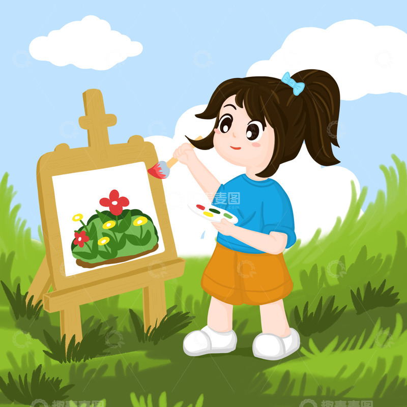 高清大图下载【趣麦麦图】户外画画的儿童
