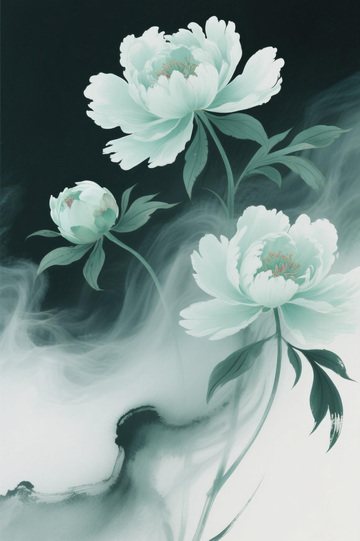 古风水墨绿牡丹1