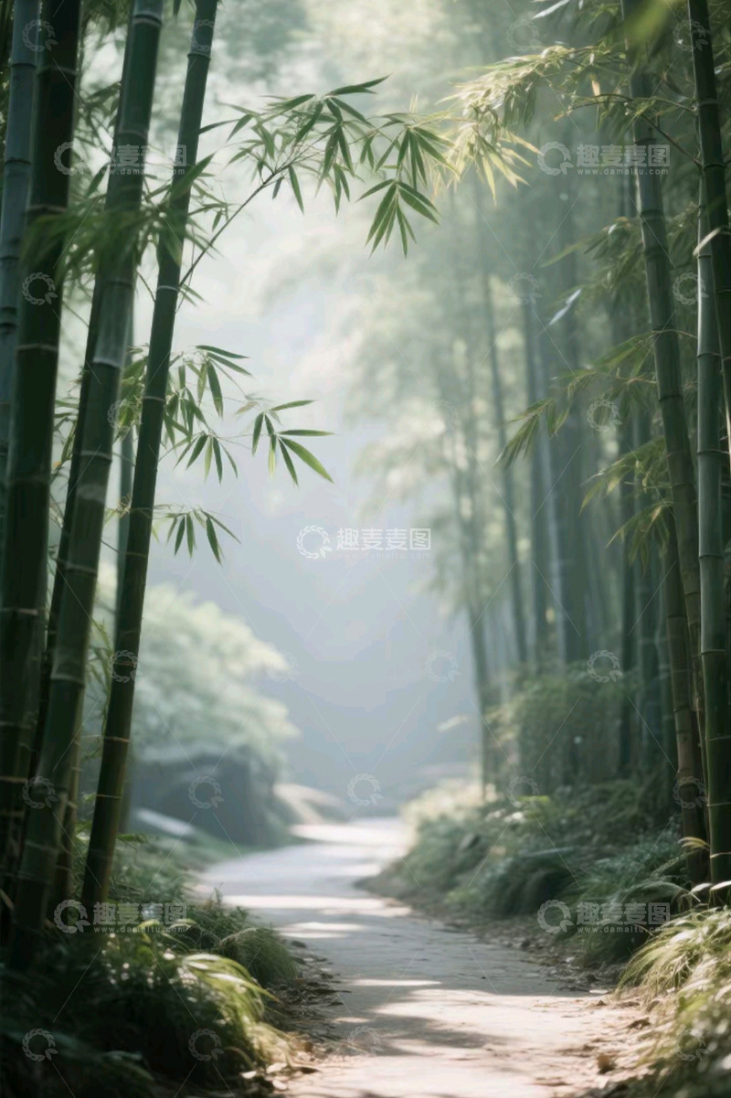 高清大图下载【趣麦麦图】竹林小路阳光1