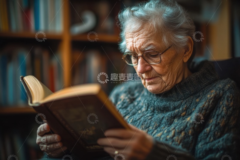 高清大图下载【趣麦麦图】看书的一位老人1