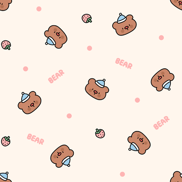 草莓小熊四方连续印花图案