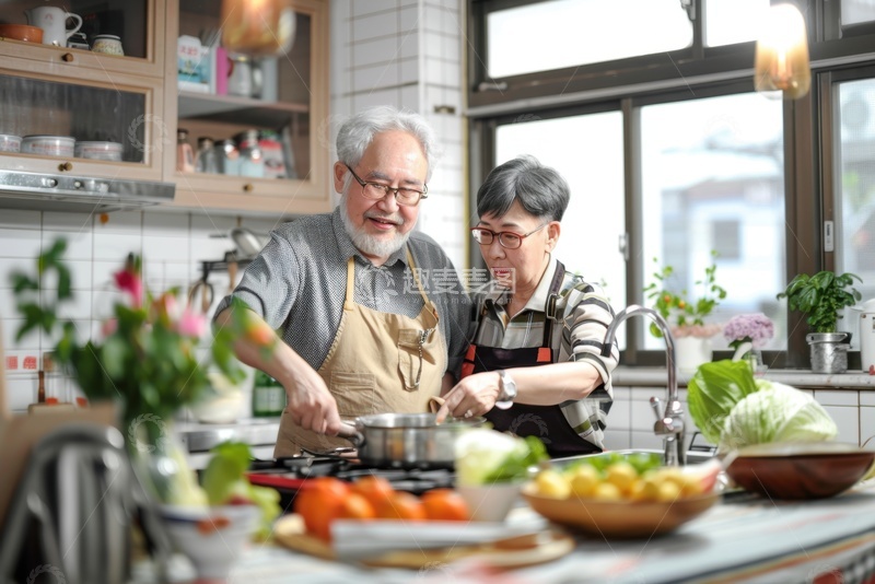 高清大图下载【趣麦麦图】做饭的老年夫妻