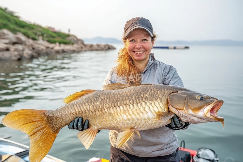 高清大图下载【趣麦麦图】抱着一条大鱼的女士