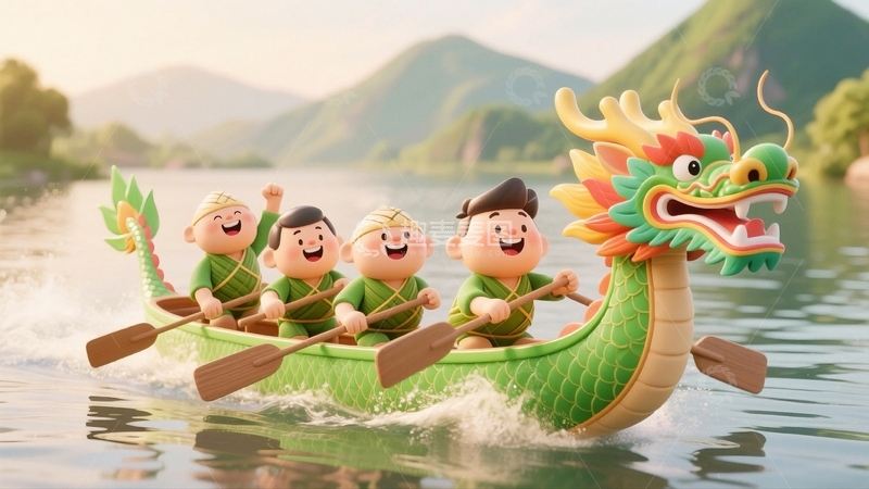 高清大图下载【趣麦麦图】端午节赛龙舟1