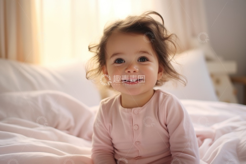 高清大图下载【趣麦麦图】床上趴着的可爱小女孩