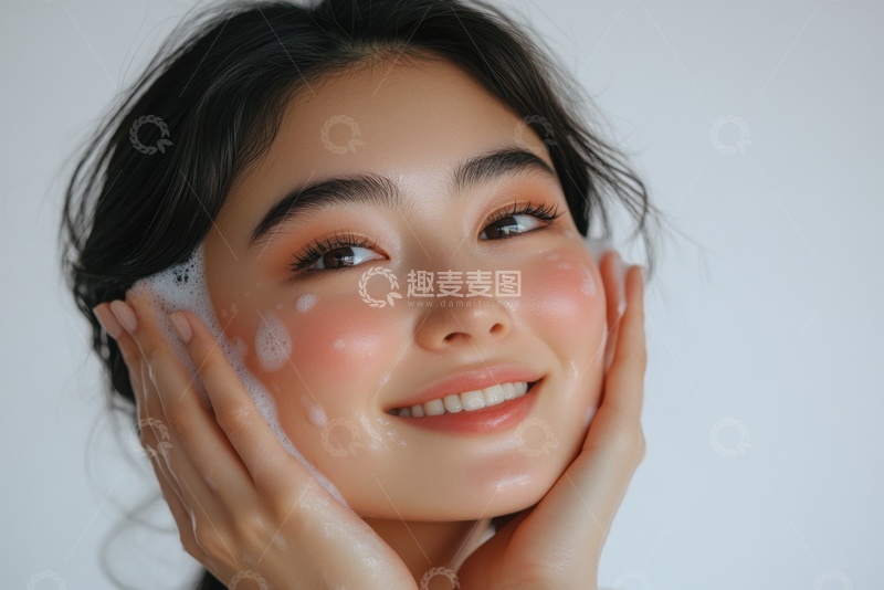 高清大图下载【趣麦麦图】洗脸的一位少女