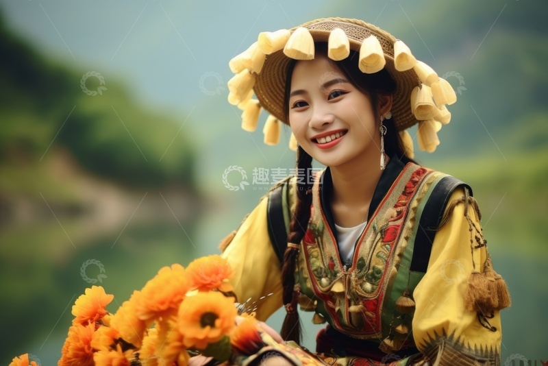 高清大图下载【趣麦麦图】带着花环的少女