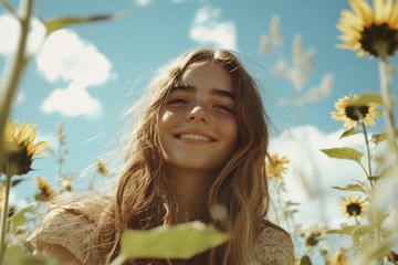 葵花丛中的一位美少女