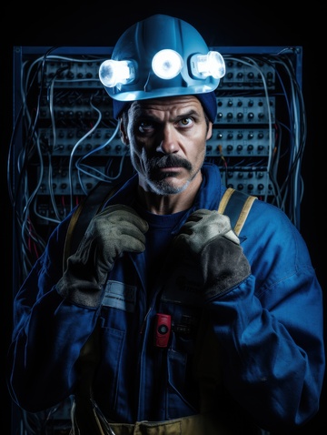 带着电灯的电工师傅