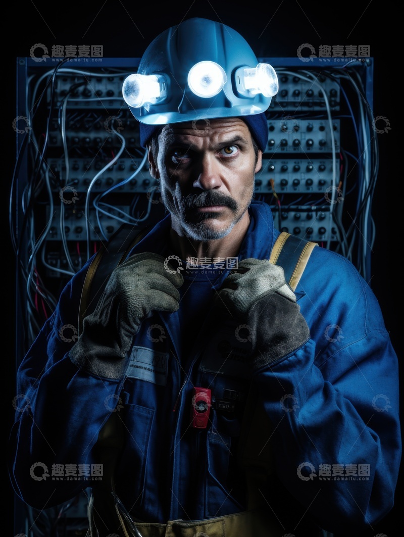高清大图下载【趣麦麦图】带着电灯的电工师傅