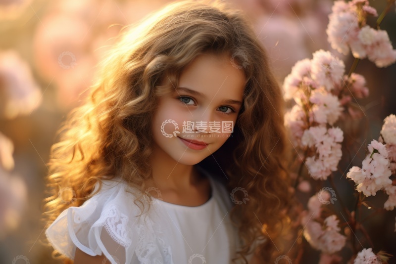 高清大图下载【趣麦麦图】站在花丛中的可爱女孩