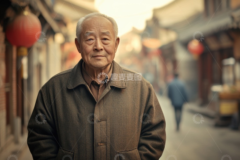 高清大图下载【趣麦麦图】站在农村街道的一位老人