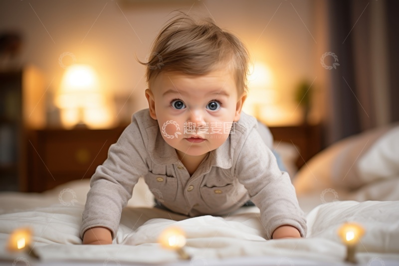 高清大图下载【趣麦麦图】床上爬行的可爱婴儿