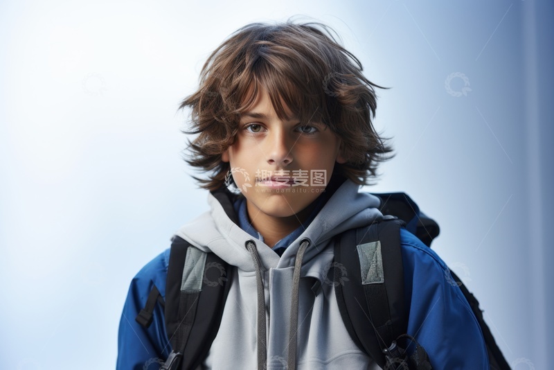 高清大图下载【趣麦麦图】背着书包的卷发男少年