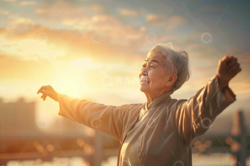 高清大图下载【趣麦麦图】早晨晨练的一位老奶奶