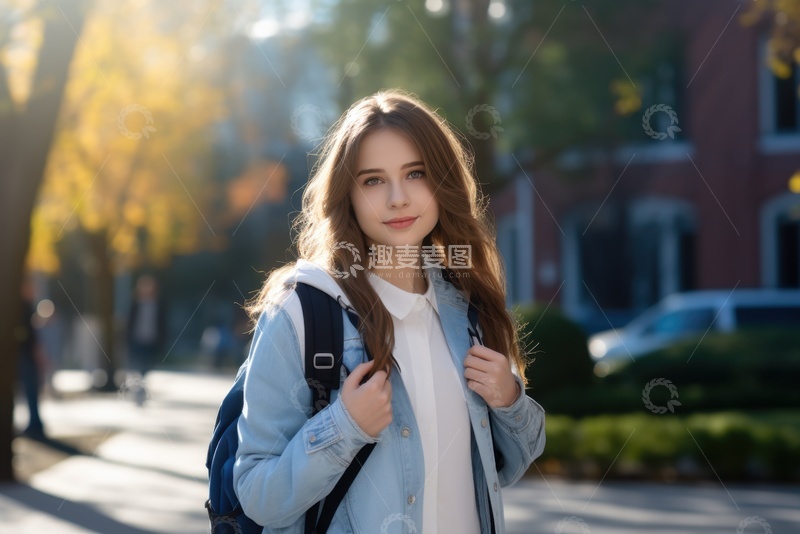 高清大图下载【趣麦麦图】背着书包的年轻少女