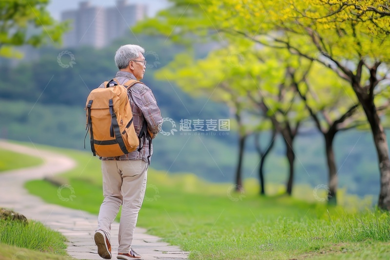 高清大图下载【趣麦麦图】背着书包旅行的老人