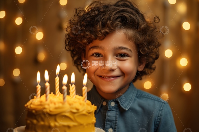 高清大图下载【趣麦麦图】过生日的卷发男孩