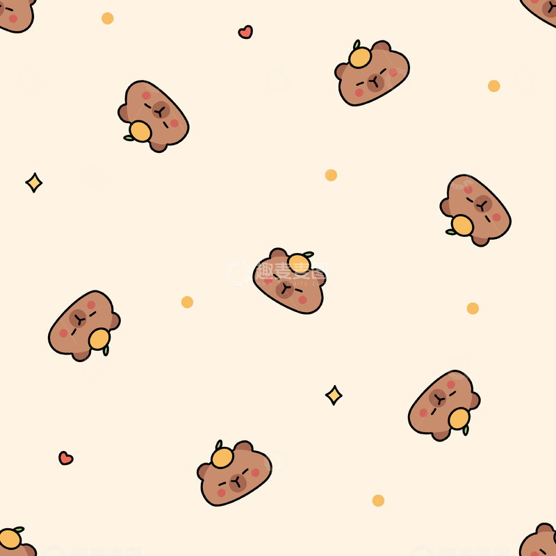 源文件下载【趣麦麦图】卡皮巴拉四方连续满印图案