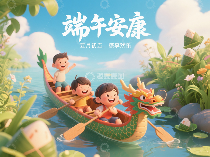 高清大图下载【趣麦麦图】端午节海报横版3D渲染风格