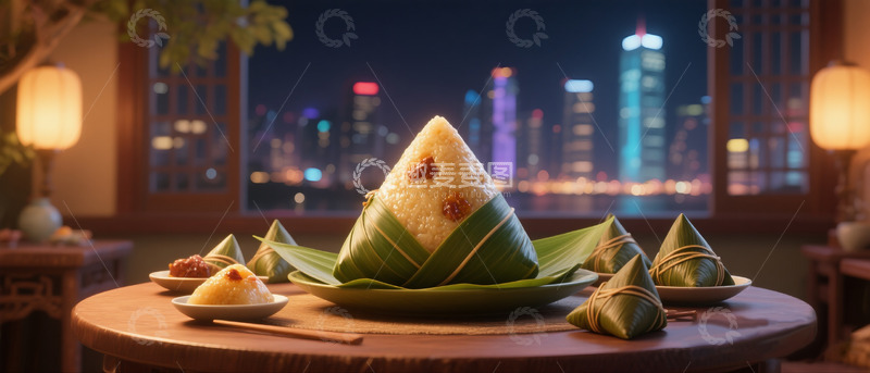高清大图下载【趣麦麦图】端午节海报背景粽子3D渲染场景
