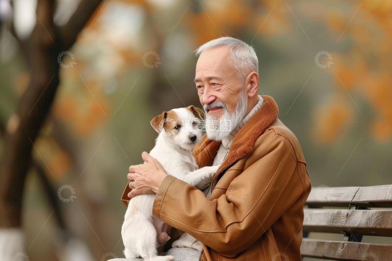 高清大图下载【趣麦麦图】老爷爷抱着一条小狗