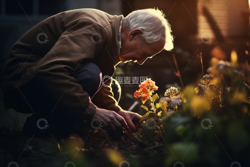 高清大图下载【趣麦麦图】种花的一位老人