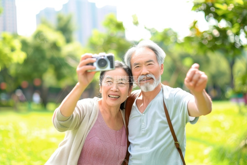 高清大图下载【趣麦麦图】一起拍照的老年夫妻