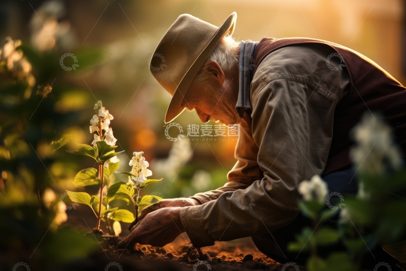 高清大图下载【趣麦麦图】种花的一位老人1