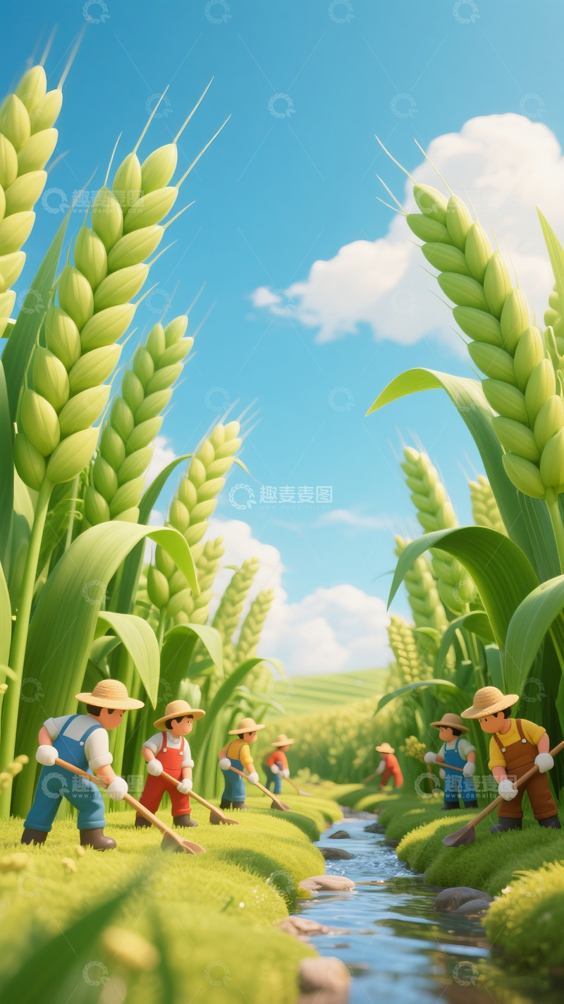 高清大图下载【趣麦麦图】麦田里劳作的人们1
