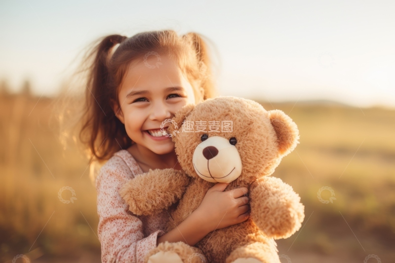 高清大图下载【趣麦麦图】抱着玩具小熊猫的女孩