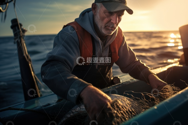 高清大图下载【趣麦麦图】海上捕鱼的老年人
