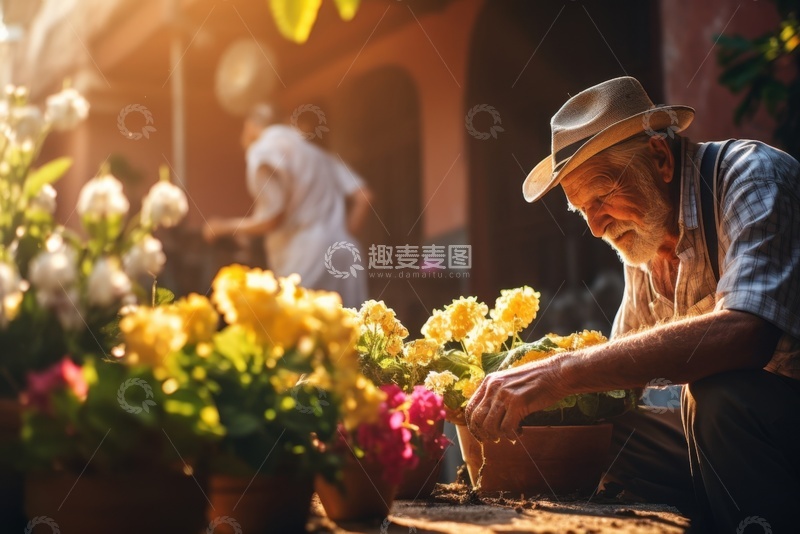 高清大图下载【趣麦麦图】种花草的老年人