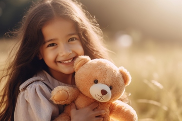 户外抱着小熊猫的女孩