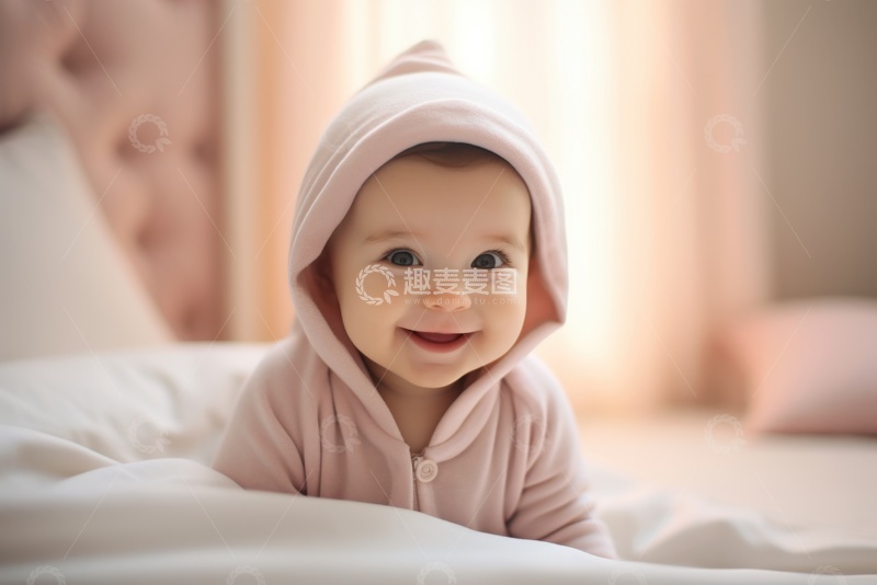 高清大图下载【趣麦麦图】趴在床上的可爱小孩1