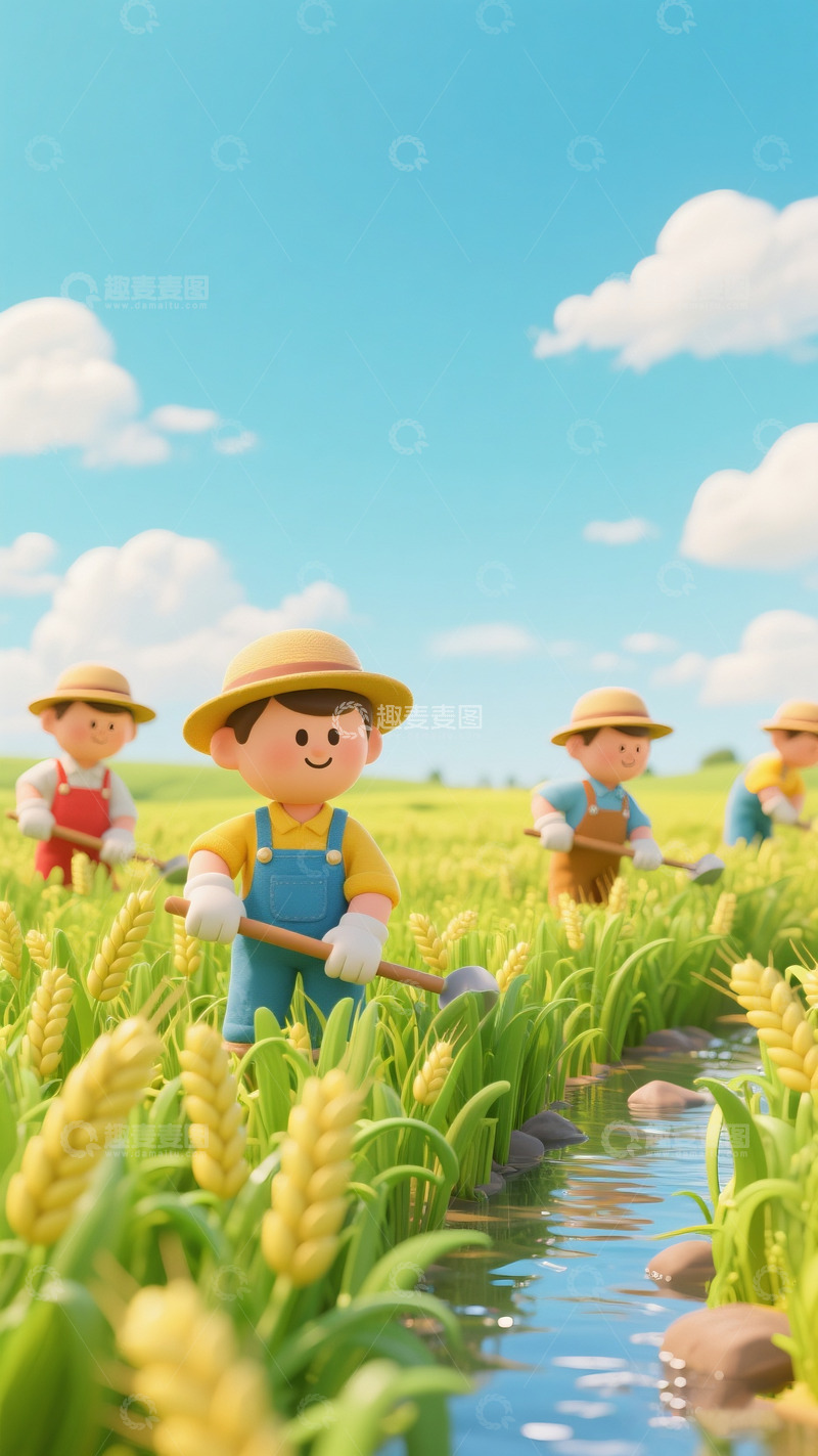 高清大图下载【趣麦麦图】麦田里劳作的人们