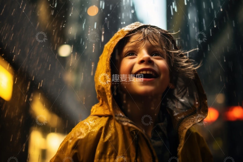 高清大图下载【趣麦麦图】穿着雨衣玩耍的小男孩