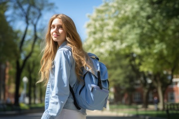 背着书包的金发少女