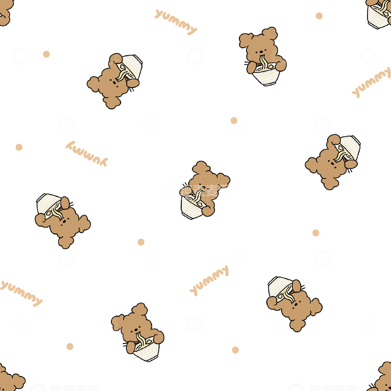 源文件下载【趣麦麦图】吃面小狗四方连续满印图案