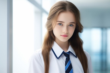 穿着制服的蓝眼睛少女