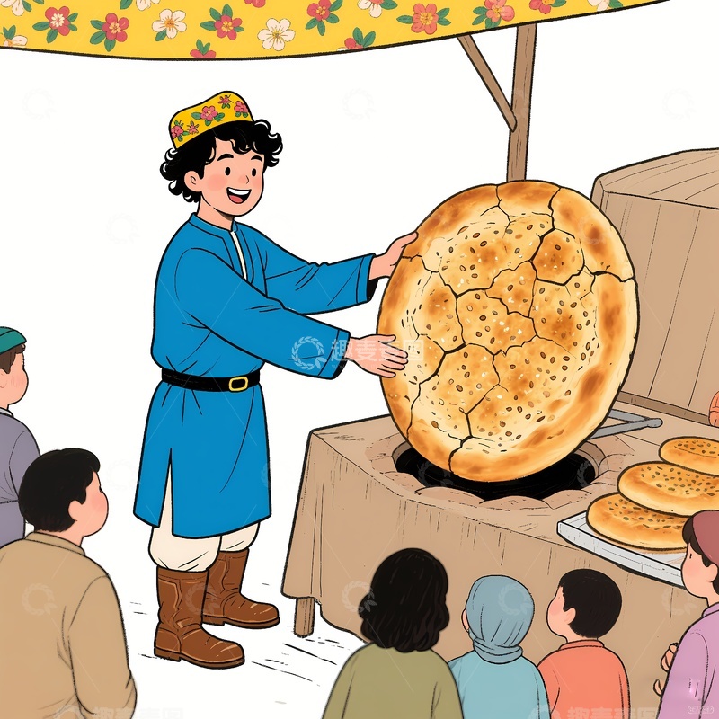 高清大图下载【趣麦麦图】新疆烤馕绘画